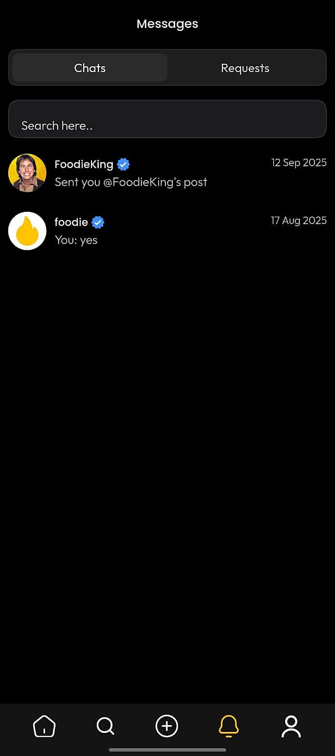 Foodie app: Messages